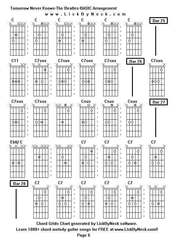 Chord Grids Chart of chord melody fingerstyle guitar song-Tomorrow Never Knows-The Beatles-BASIC Arrangement,generated by LickByNeck software.